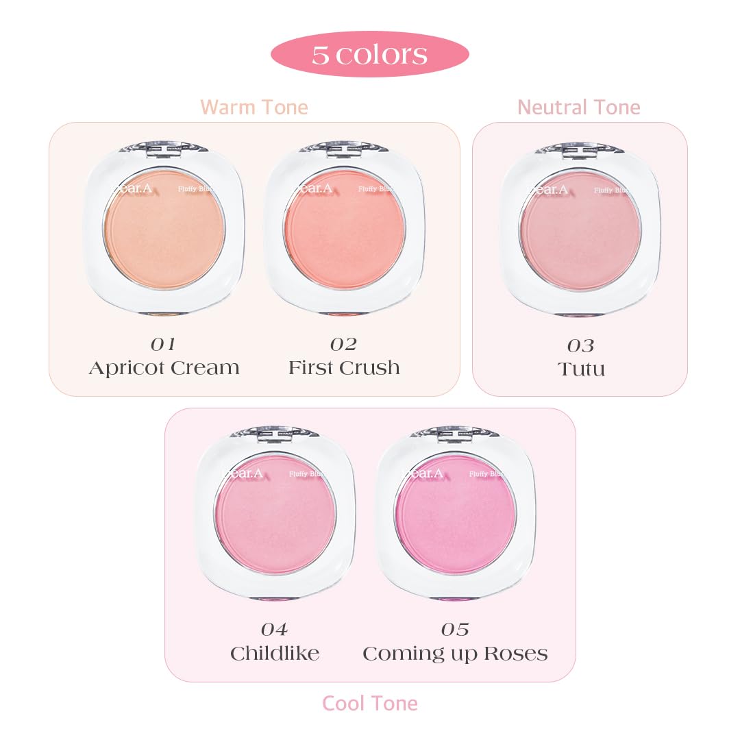 Dr.Althea Dear.A Fluffy Blush -An airy, long-lasting pressed powder blush, Effortlessly blends and layers, creates a natural, soft, healthy flush, Vegan formula (01 Apricot Cream)