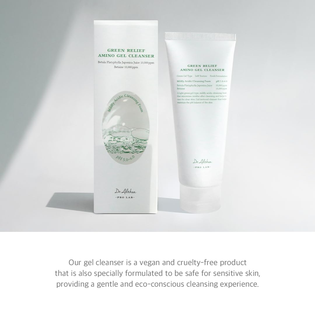 Dr.Althea Green Relief Amino Gel Cleanser | Lightweight & Hydrating Makeup Remover | Daily Face Wash with Hyaluronic Acid | Korean Vegan Skincare for All Skin Types | 3.38 Fl Oz