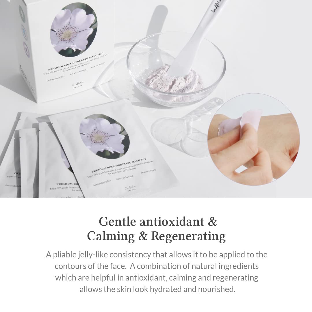 Dr.Althea Premium Rosa Modeling Mask - Measuring spoon and spatula included, 25g x 5 ea, Cooling effect, Hydration, Skin barrier enhancement. Soothe the redness. Vegan & Cruelty free Modeling Mask