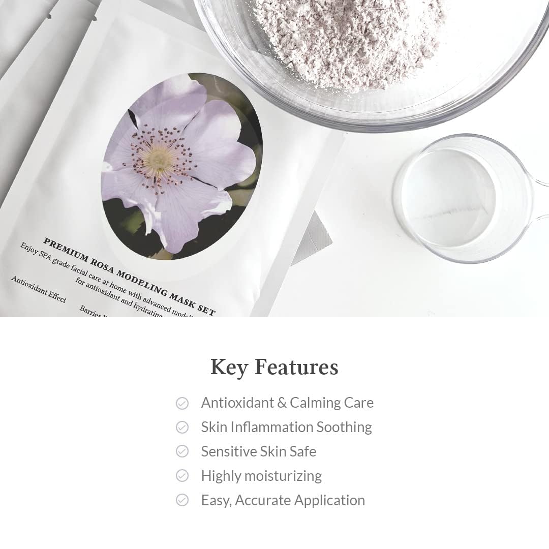 Dr.Althea Premium Rosa Modeling Mask - Measuring spoon and spatula included, 25g x 5 ea, Cooling effect, Hydration, Skin barrier enhancement. Soothe the redness. Vegan & Cruelty free Modeling Mask