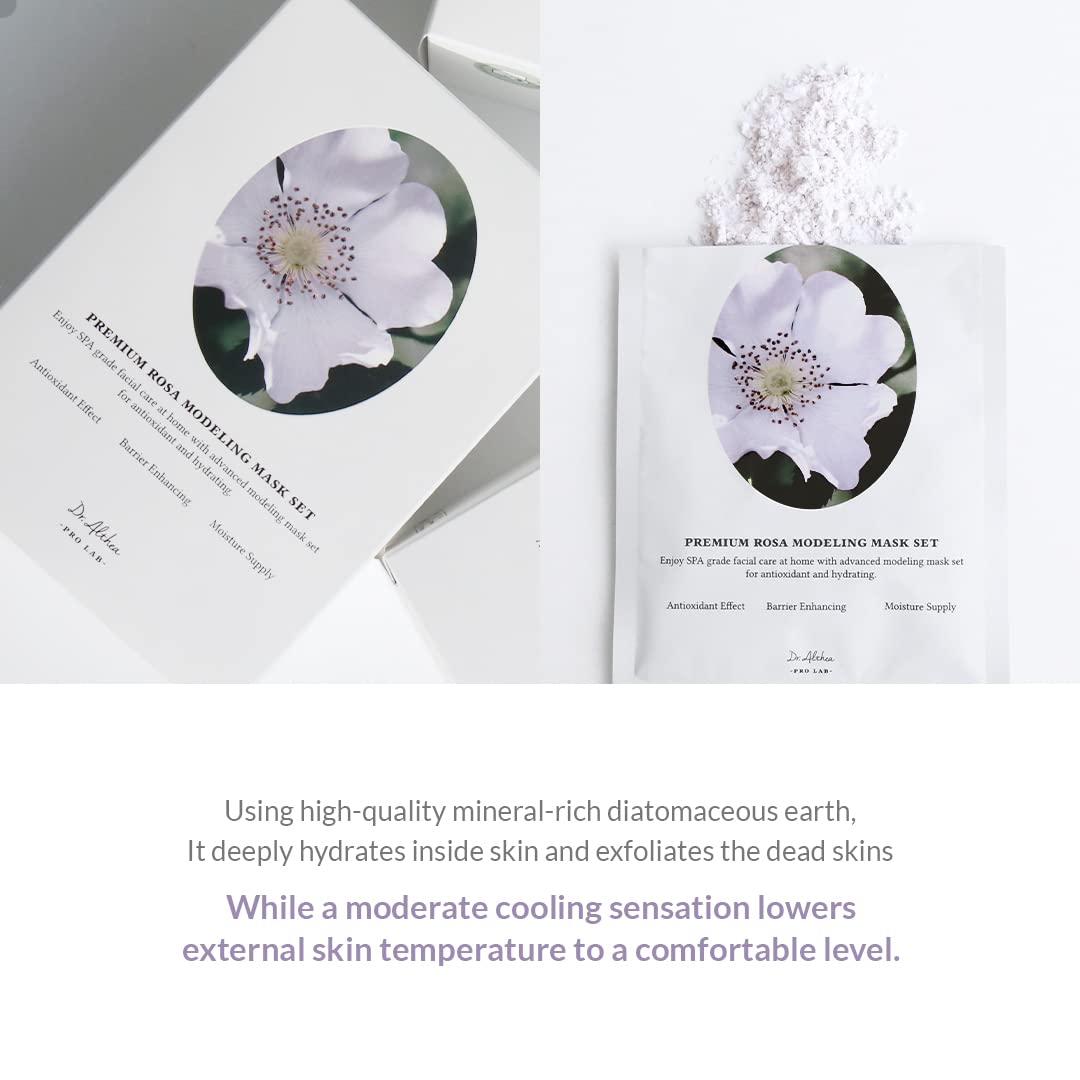 Dr.Althea Premium Rosa Modeling Mask - Measuring spoon and spatula included, 25g x 5 ea, Cooling effect, Hydration, Skin barrier enhancement. Soothe the redness. Vegan & Cruelty free Modeling Mask
