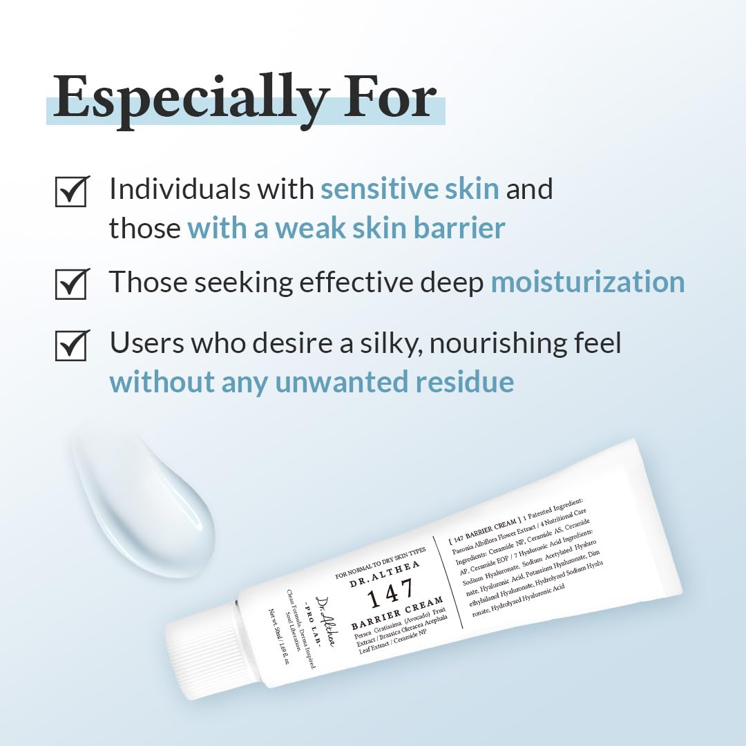Dr.Althea 147 Barrier Cream | Daily Skin Barrier Care | Deep Hydrating with Hyaluronic Acid & Ceramides | Korean Vegan Skincare for All Skin Types | 1.7 Fl Oz