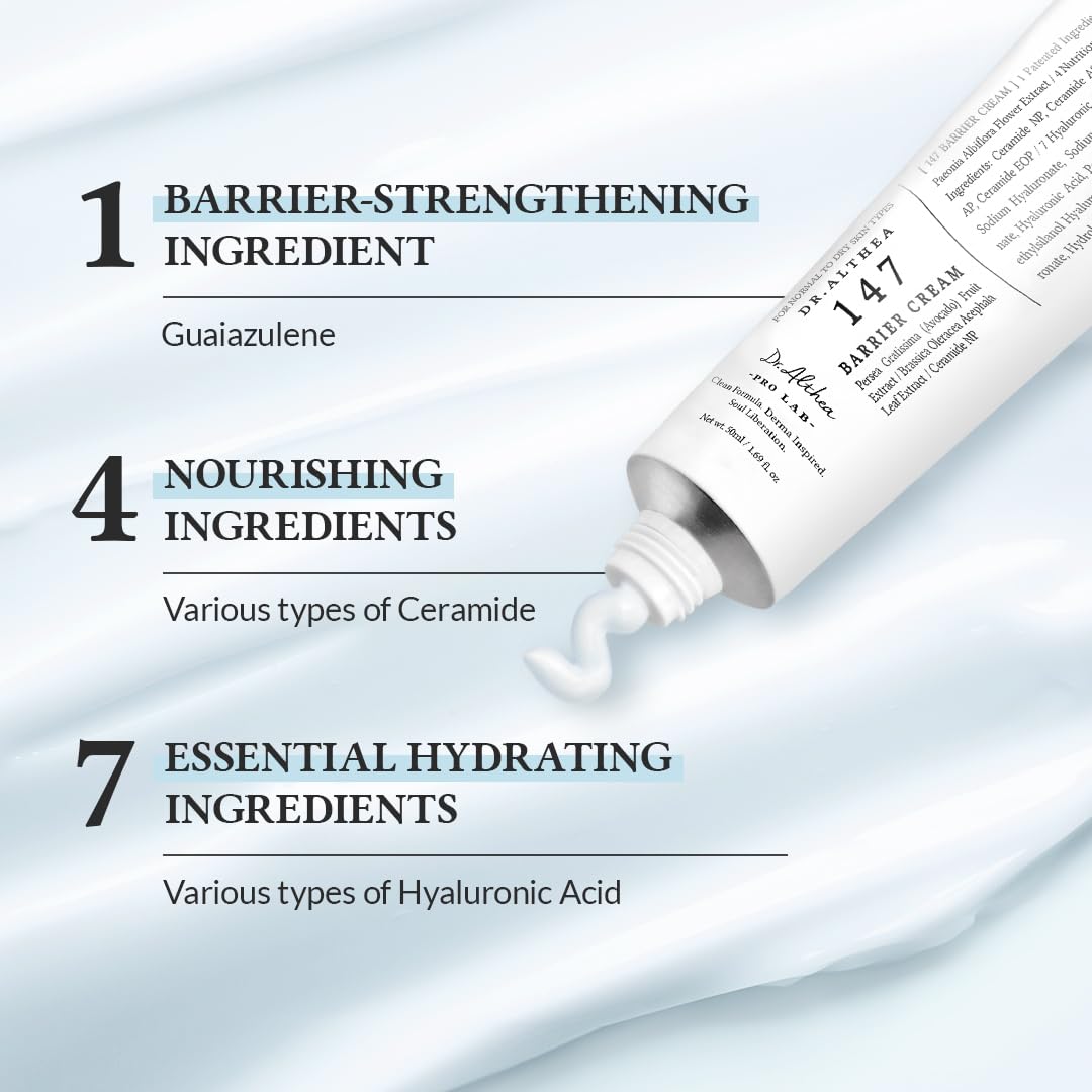 Dr.Althea 147 Barrier Cream | Daily Skin Barrier Care | Deep Hydrating with Hyaluronic Acid & Ceramides | Korean Vegan Skincare for All Skin Types | 1.7 Fl Oz